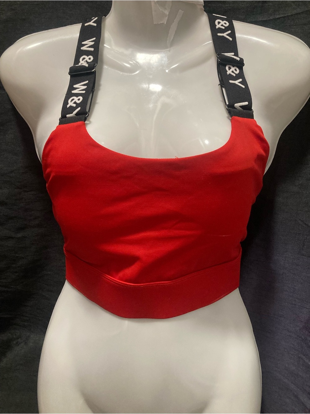W&Y Red Sports Bra Crop Top Logo Straps Criss Cross Activewear